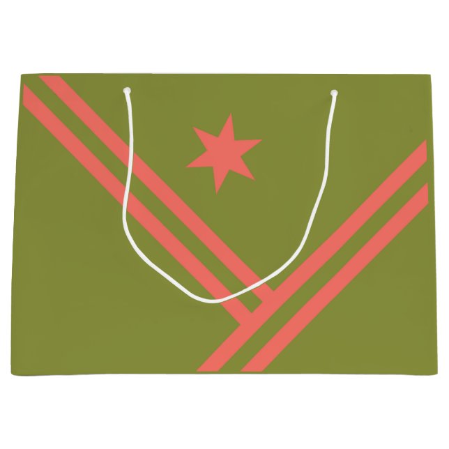 Sacola Para Presentes Grande Gráfico Moderno de Stripes Diagonais Corais Verdes (Frente)