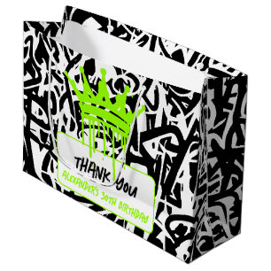 Sacola Para Presentes Grande Grafite Coroa Negra Verde Aniversário Obrigado