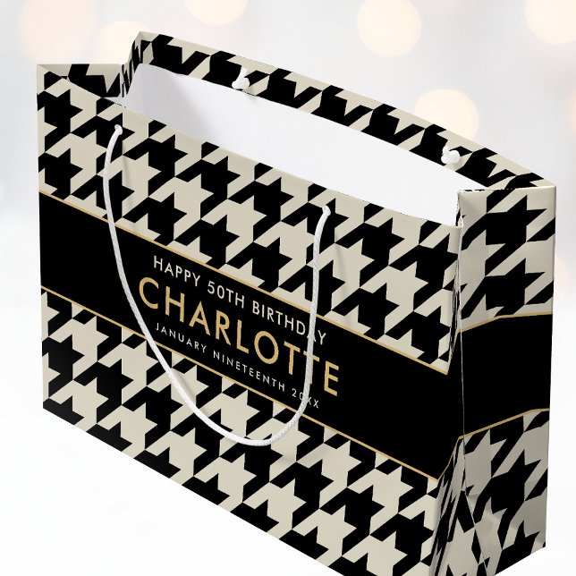 Sacola Para Presentes Grande Grande Aniversário do Houndstooth A Qualquer 50 An (Criador carregado)