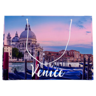 Sacola Para Presentes Grande Grande Canal com gondolas e igreja em Veneza