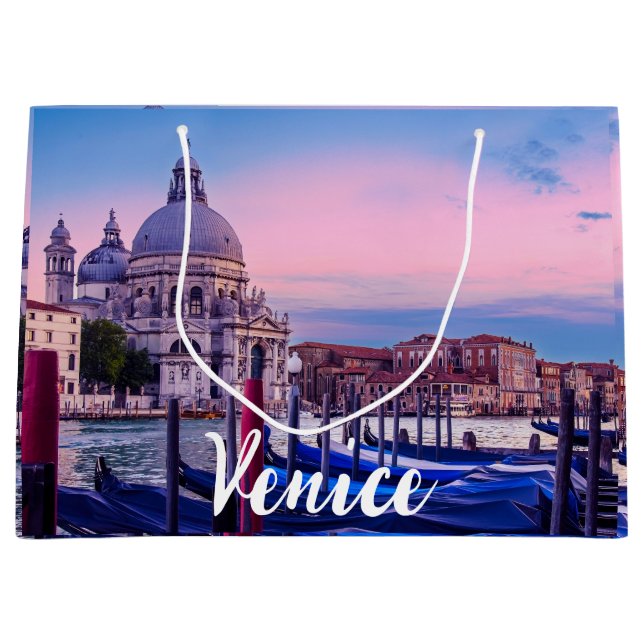 Sacola Para Presentes Grande Grande Canal com gondolas e igreja em Veneza (Frente)