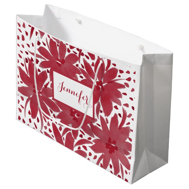 Sacola Para Presentes Grande Grande Design Floral Personalizado Ruby Red Gift B (Frente inclinada)