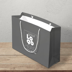 Sacola Para Presentes Grande Grande etiqueta de Cinza de logotipo da empresa de