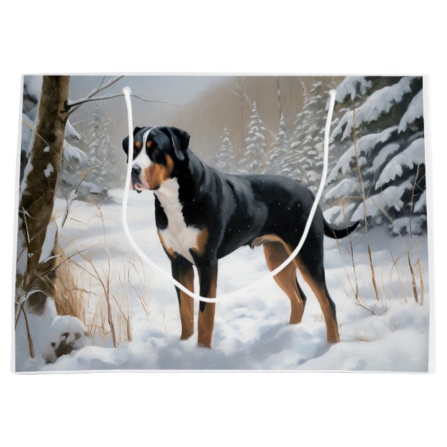 Sacola Para Presentes Grande Grande Montanha Suíça Deixe-a nevar no Natal (Frente)