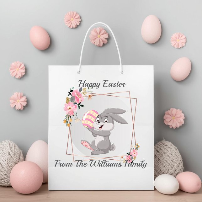 Sacola Para Presentes Grande Gray Easter Bunny Personalized Gift Bag (Criador carregado)