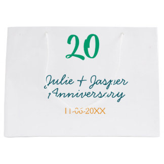 Sacola Para Presentes Grande Green blue 20th anniversary name date orange 