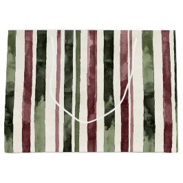 Sacola Para Presentes Grande Green Burgundy Strips Natal