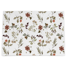 Sacola Para Presentes Grande Green Burgundy Wildflower