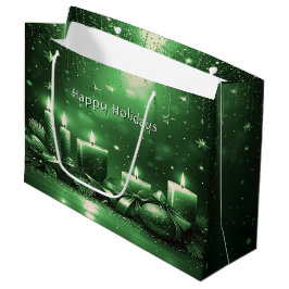 Sacola Para Presentes Grande Green Candles Christmas Holiday Gift Bag