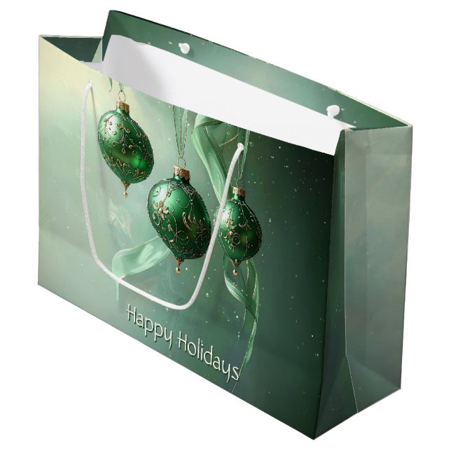 Sacola Para Presentes Grande Green Christmas Ball Holiday Gift Bag (Frente inclinada)