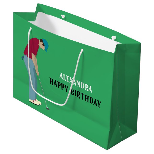 Sacola Para Presentes Grande Green Golfer Themed (Frente inclinada)