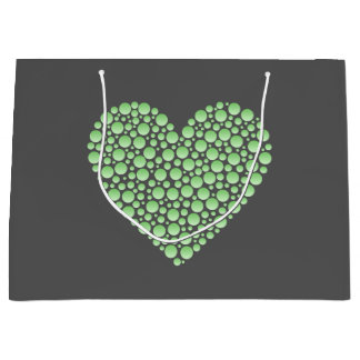 Sacola Para Presentes Grande Green Gradient Heart Circles – Dark Grey Minimal 
