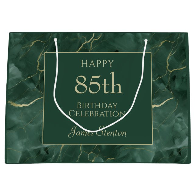 Sacola Para Presentes Grande Green Marble 85th Birthday (Frente)