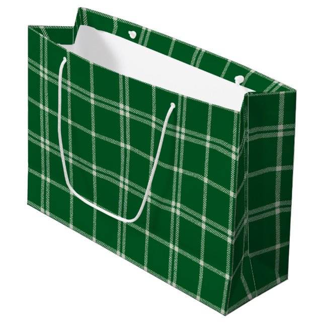 Sacola Para Presentes Grande Green Mistletoe Plaid (Frente inclinada)