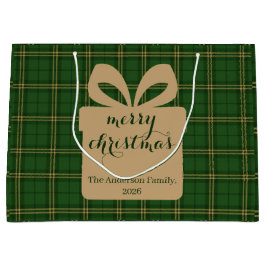 Sacola Para Presentes Grande Green Plaid Christmas Festive Pattern -