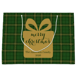 Sacola Para Presentes Grande Green Plaid Christmas Festive Pattern -