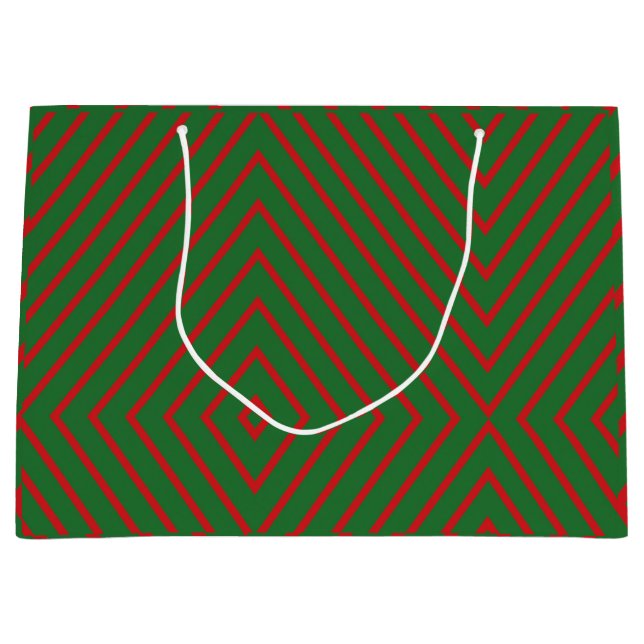 Sacola Para Presentes Grande Green & Red Diagonal Lines Gift Bag (Frente)