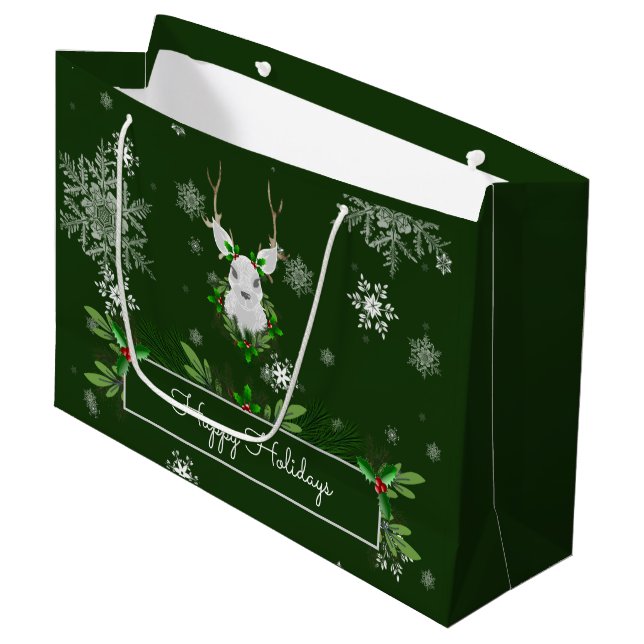 Sacola Para Presentes Grande Green Reindeer Gift Bag (Frente inclinada)