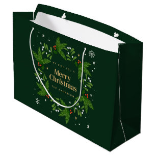 Sacola Para Presentes Grande Green Snowflake Feliz Natal