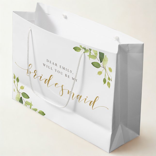Sacola Para Presentes Grande Greenery e Dourada Bridesmaid Proposta Gift Bag (Criador carregado)
