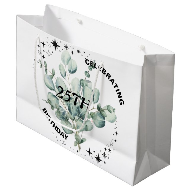 Sacola Para Presentes Grande Greenery Floral Sky Star Celebração de Aniversário (Frente inclinada)