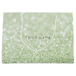Sacola Para Presentes Grande Greenery Green White Glitter Favor Gift Bag