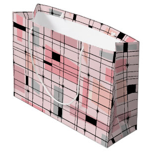 Sacola Para Presentes Grande Grelha Cor-de-Rosa e Bag de Presente de Estrelas