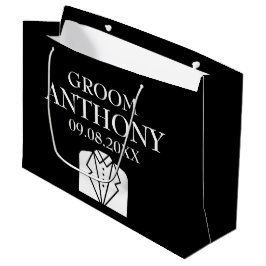 Sacola Para Presentes Grande Groom Black Elegant Modern Name Gifts Wedg Larg
