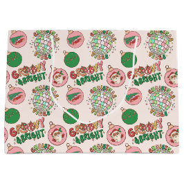 Sacola Para Presentes Grande Groovy and Bright Pink and Green Retro Holiday