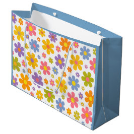 Sacola Para Presentes Grande Groovy Flower Power (Azul)