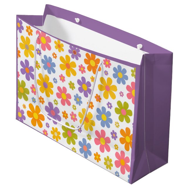 Sacola Para Presentes Grande Groovy Flower Power (Roxo) (Frente inclinada)