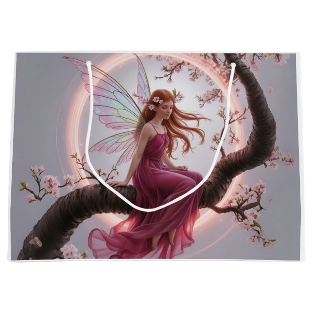 Sacola Para Presentes Grande Hada mágica entre flores de cerezo – Ilustración d (Frente)