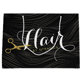 Sacola Para Presentes Grande Hair Salon Hairstylist Tesoura Dourada Preta Moder