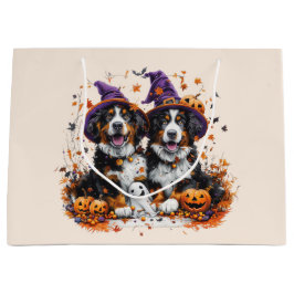 Sacola Para Presentes Grande Halloween Bernese Mountain Dogs Witch Ghost