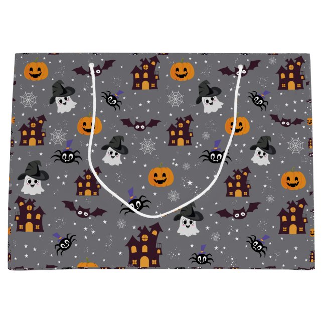 Sacola Para Presentes Grande Halloween Cinza  (Frente)
