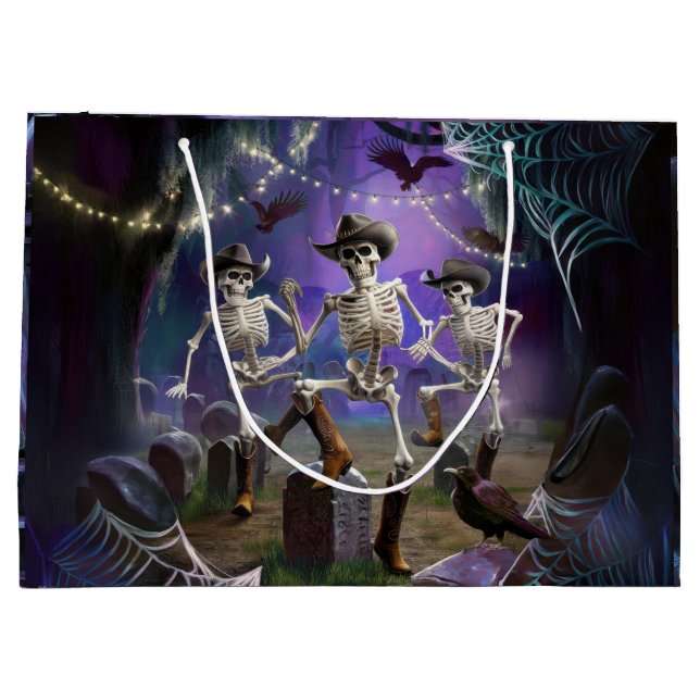 Sacola Para Presentes Grande Halloween Hoedown Throwdown, Skeletons Dançantes (Verso)