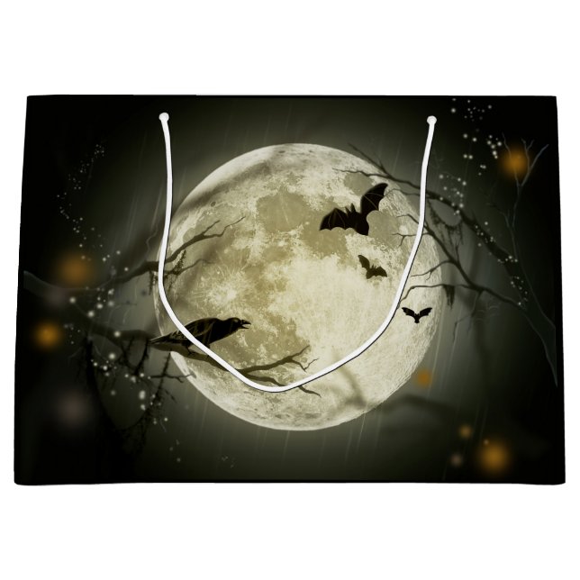Sacola Para Presentes Grande Halloween Moon Spooky Crows (Frente)