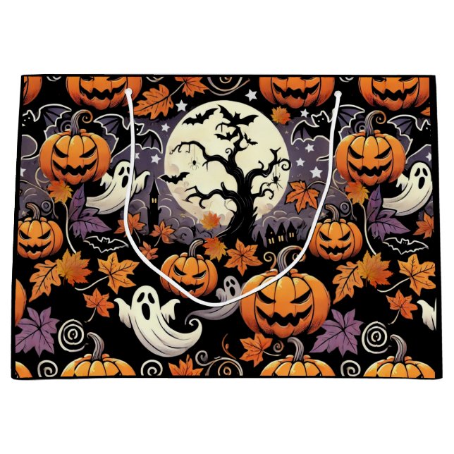 Sacola Para Presentes Grande Halloween/outono/outono (Frente)