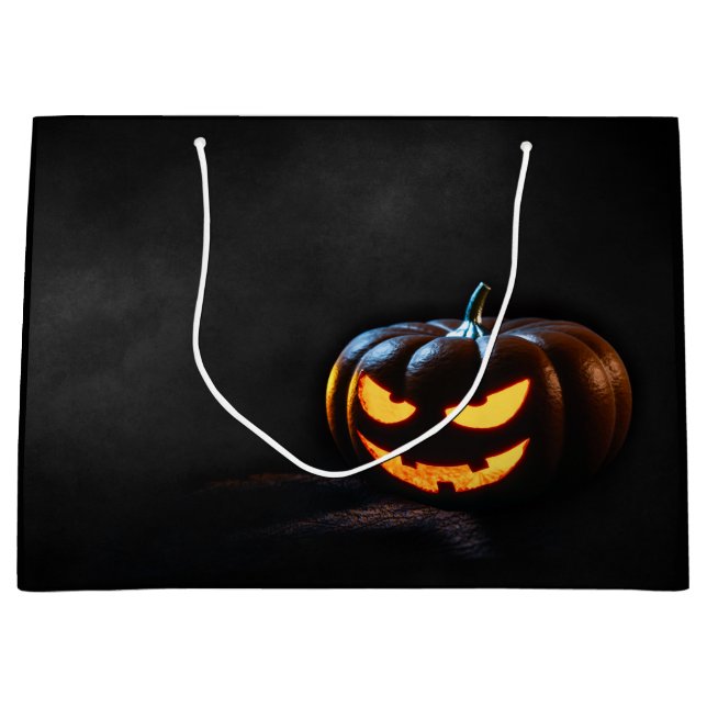 Sacola Para Presentes Grande Halloween Pumpkin Jack-O-Lantern Spooky (Frente)