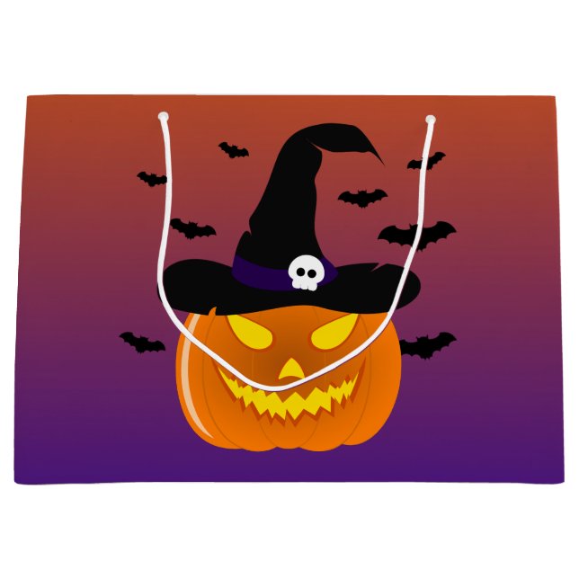 Sacola Para Presentes Grande Halloween Pumpkin Jack o’ Lantern Withat (Frente)