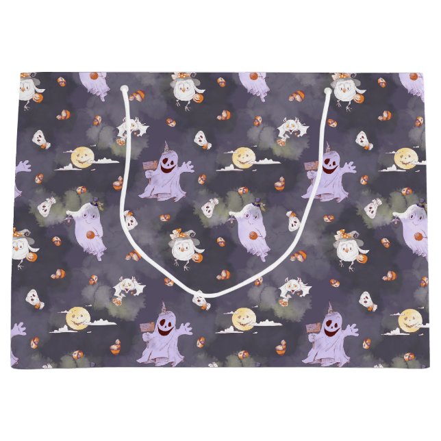 Sacola Para Presentes Grande Halloween Spooky Ghosts Gift Bag (Frente)
