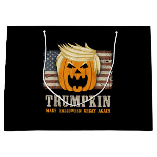 Sacola Para Presentes Grande Halloween Trumpkin Vintage EUA Flag Engraçado