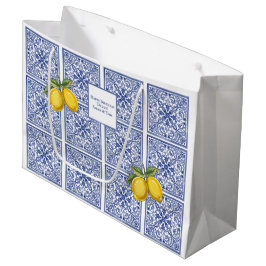 Sacola Para Presentes Grande Hand-painted Italian tiles Amalfi blue & lemons