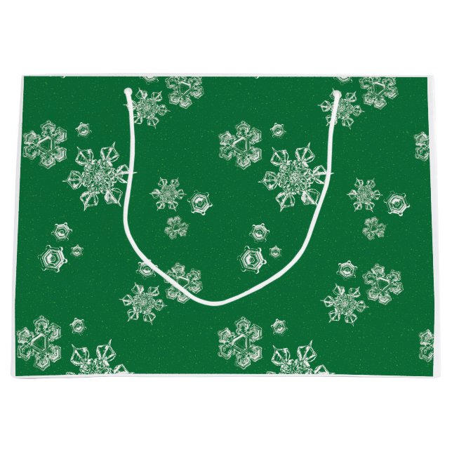 Sacola Para Presentes Grande Handmade Snowflake Flurries - Bright Green & White (Frente)