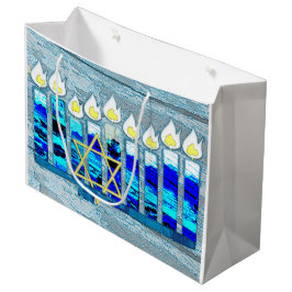 Sacola Para Presentes Grande Hanukkah Candles com Estrela Dourada de David