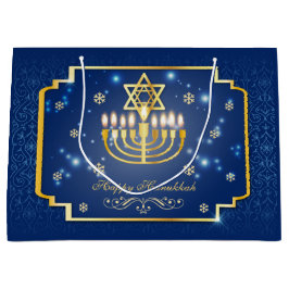Sacola Para Presentes Grande Hanukkah, decorativo do Ouro e azul