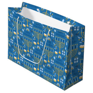 Sacola Para Presentes Grande Hanukkah Menorah Blue Star Jewish Grande Bag