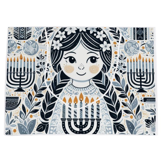 Sacola Para Presentes Grande Hanukkah Sameach Celebration Gift Bag: Desembrulhe (Frente)
