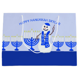 Sacola Para Presentes Grande Hanukkah Snowman Adicione Seu Nome Diversão Para A