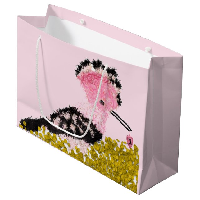 Sacola Para Presentes Grande Hanukkah, sonho rosa, gelt e hoopoe (Frente inclinada)
